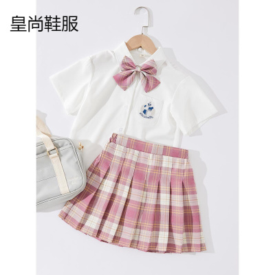 新品直营-疆拓（JIANGTUO）jk制服裙日系校服女童套装儿童夏装洋气网红学院风两件套JK制服12岁百褶裙