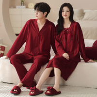 情侣睡衣春秋冬季棉质本命年喜庆结婚红色一男士一女士家居服套装_842
