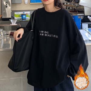 加绒加厚卫衣女秋冬宽松韩国女装大码情侣装打底衫女学生上衣女装