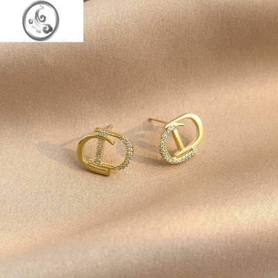 JiMi简约气质字母耳钉轻奢高级感小香耳环小众设计感独特金色小巧耳饰