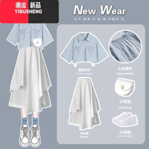YIBUSHENGpolo连衣裙子女季2024新款女学生套装长裙子女设计感小众两件套