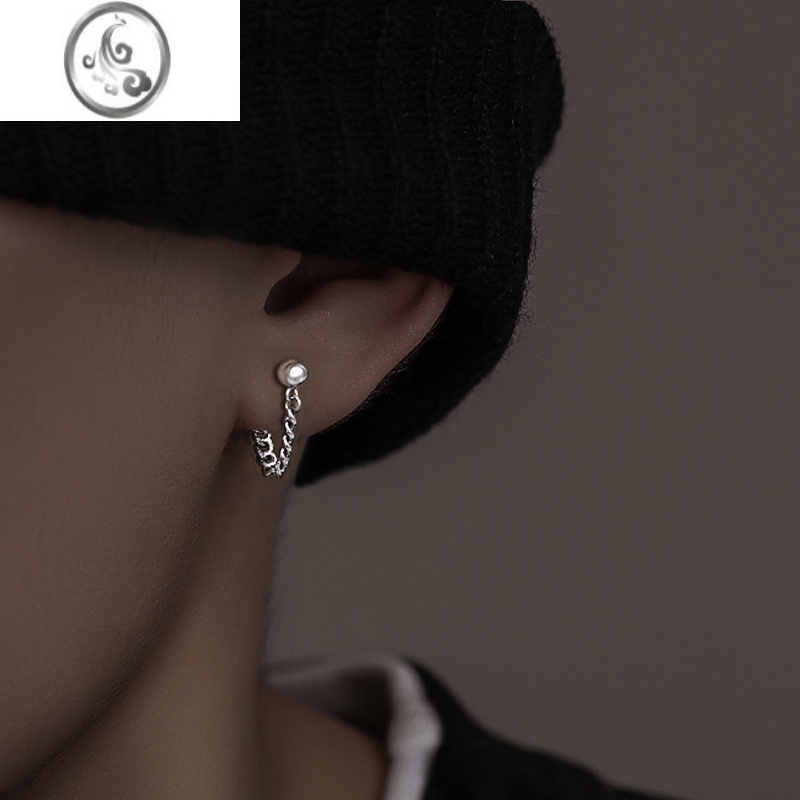 JiMi银耳钉男潮小众男士耳环ins冷淡风潮流个性男款单只潮男耳链耳坠