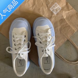 SUNTEK奶蓝色厚底帆布鞋女韩版ulzzang百搭学生港风小白鞋子ins街拍潮鞋