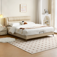 全友家居皮艺床奶油风真皮软包床头主卧室家用大床小户型双人床