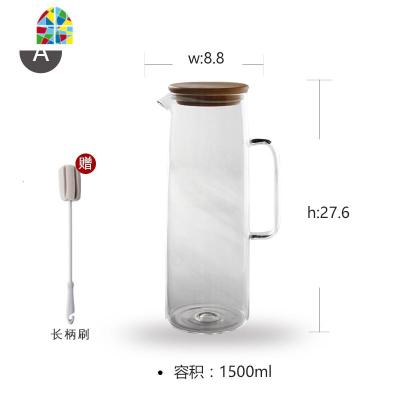 北欧玻璃冷水壶家用耐热防爆高温凉白开杯扎壶大容量水具套装冰箱 FENGHOU 耐热水壶[送玻璃盖]送长柄壶刷1.5凉水壶