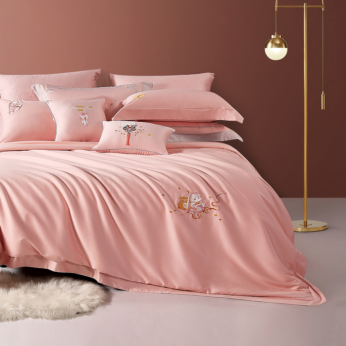 水星家纺60s长绒棉四件套钱袋兔兔床上用品