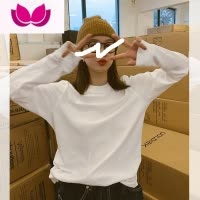 七斓2023年春长袖t恤女圆领百搭白色上衣内搭打底衫女经典