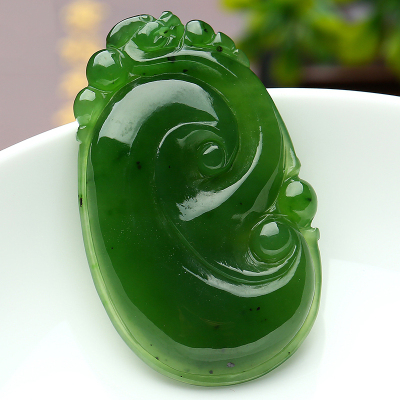 帛兰梓韵天然和田玉吊坠碧玉如意吊坠糯种玉石吊坠男女款项链挂件带证书碧玉如意