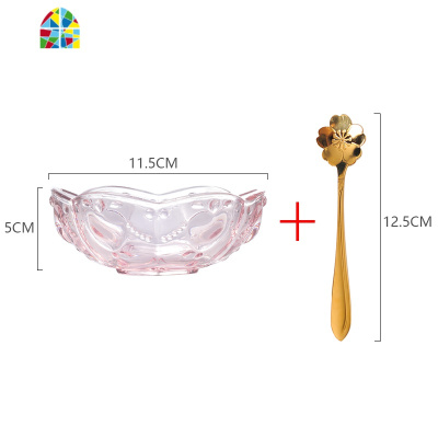 日式樱花玻璃碗 创意金边甜品碗燕窝碗糖水银耳汤碗盅雪糕沙拉碗 FENGHOU 粉色碗+方盘(送2勺)