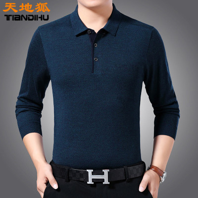 天地狐男装薄款中年男士长袖针织衫2021新款春秋翻领上衣毛衣体恤衫爸爸装NZC1093-1092