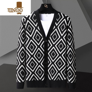 YANXU欧货高端针织开衫毛衣男外套2023V领潮流简约休闲线衣男上衣