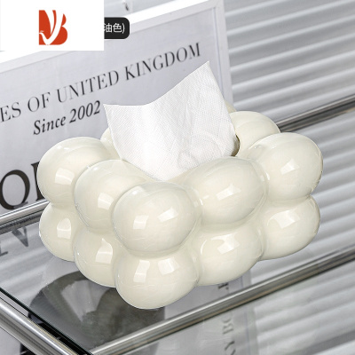 三维工匠高颜值纸巾盒客厅桌面抽纸盒轻奢风陶瓷创意家用餐巾纸抽盒子 (三颗球)泡泡纸巾盒(白色)送粉色蝴蝶结