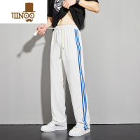 YANXU卫裤男士潮牌宽松直筒拖地休闲长裤子百搭男款三条杠运动裤
