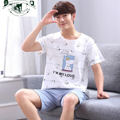 HLCOMAN男士睡衣春夏季短袖棉卡通青少年初中学生大童薄款大码家居服男