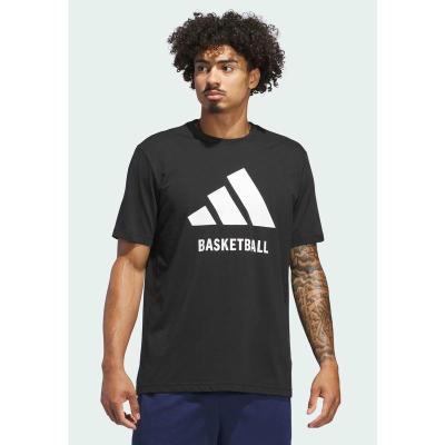 Adidas男士篮球运动T恤速干透气休闲短袖上衣黑色印花款