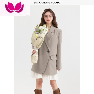 七斓新春通勤简约风翻驳领长袖外套女休闲百搭时尚气质西装套装