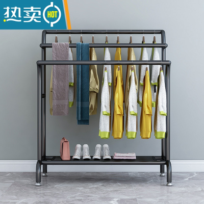 敬平衣架卧室落地挂衣架衣帽架阳台晾衣架晒鞋被子大容量收纳衣服器 黑色 三根管长150高160