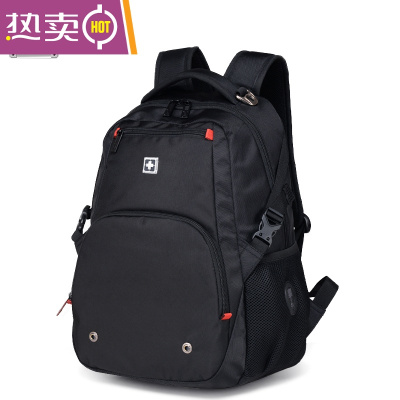 NEWLAKE瑞士军刀双肩包男商务休闲背包初中学生书包简约电脑旅行包大容量黑色