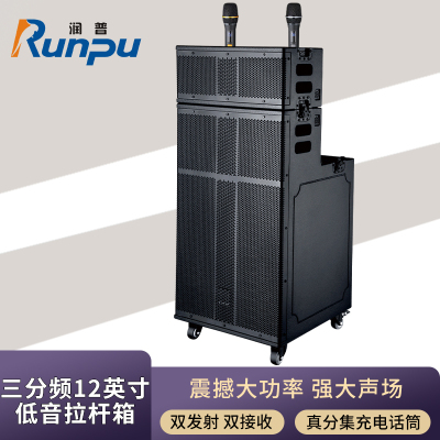 润普Runpu会议扩声拉杆音箱三分频12英寸低音野外作训户外扩音带话筒专业拉杆音响音箱RP-S-GLG12