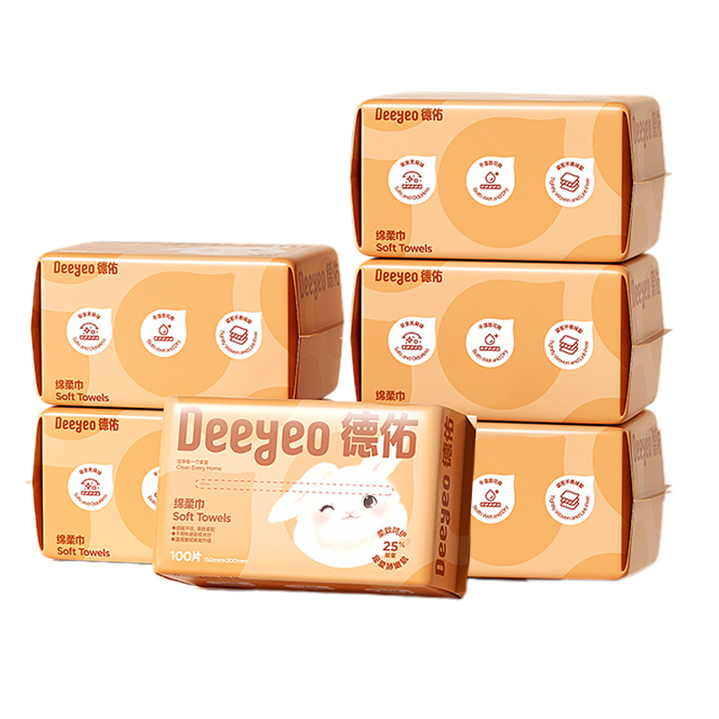 德佑绵柔巾100片*6包干湿两用小白兔平纹2001DYCT231