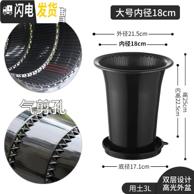 三维工匠美莳控根兰花盆塑料双层加厚透明透气超越紫砂兰专用花盆沥水罩 内径18cm黑色+托盘(升级气剪孔) 中等花盆容器