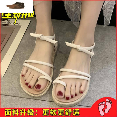 Ideamini网红厚底夹趾凉鞋女2021新款夏季百搭仙女风学生平底松糕罗马鞋子凉鞋