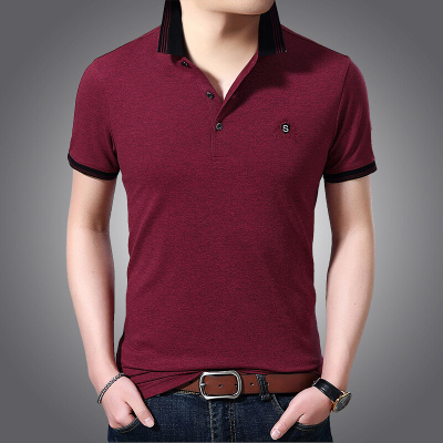 梵克公牛中年短袖T恤男2020夏季新款棉中年男士翻领商务休闲体恤POLO衫红色170