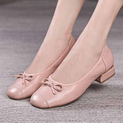新款通勤英伦舒适平跟法式芭蕾舞鞋软底时尚百搭牛皮四季单鞋