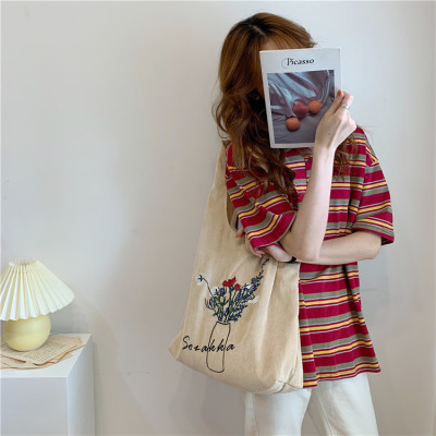 派尼美特日系文艺轻复古chic时尚单肩包绣花帆布手提包袋森系学生