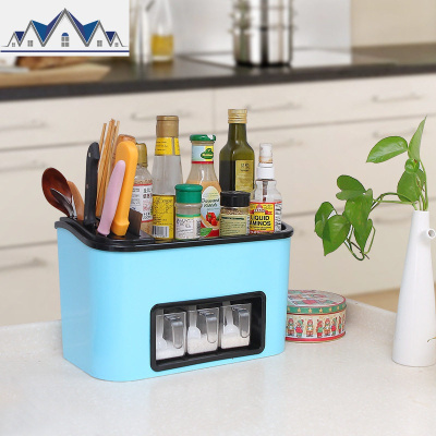 多功能厨房置物架调味盒调料瓶收纳架 筷子勺子储物架组合菜刀架 三维工匠收纳盒