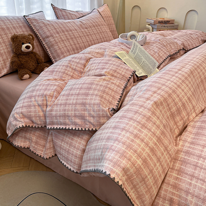 纯棉全棉床上四件套新款磨毛贝壳边床单被套罩三件套床上用品