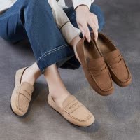 头层牛皮豆豆鞋女2026春款真皮反绒开车鞋老钱风休闲一脚蹬乐福鞋
