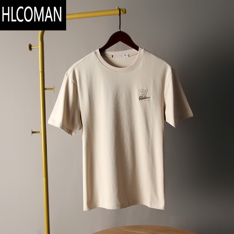 HLCOMAN100新疆棉+小熊刺绣!情侣装!夏季男士短袖T恤 圆领男女小衫