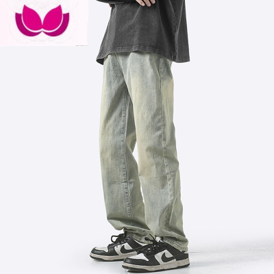 七斓水洗做旧牛仔裤男春季小众设计感高街裤子潮牌美式复古直筒休闲裤