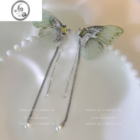 JiMi夏季超仙森系蝴蝶水晶流苏耳骨夹无耳洞耳饰女小众高级感气质耳夹