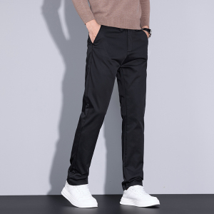 老爷车(LAOYECHE)休闲裤男士弹力直筒长裤子冰丝冬季厚款黑色西装裤秋冬款