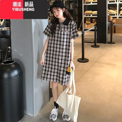 YIBUSHENG特大码300斤胖MM法式格子设计连衣裙女温柔风减龄中长款polo裙2