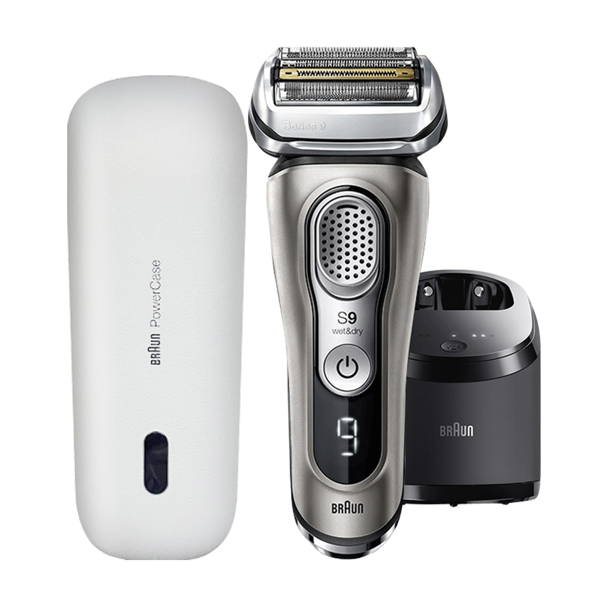 博朗BRAUN四刀头往复式电动剃须刀9385cc+pc 银灰色45分钟长效续航带旅行锁设计