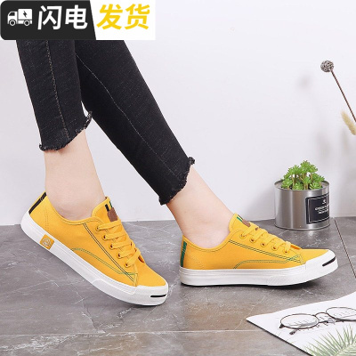 帆布鞋女韩版百搭初中学生小白鞋平底系带色鞋子女2018新款启如