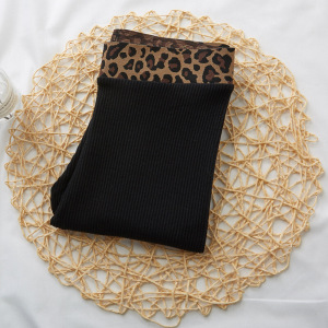 迪鲁奥(DILUAO)[秋尚新]灰色打底裤女外穿秋款韩版显瘦竖条纹紧身内穿高腰九分小脚棉裤子 豹纹黑色(2条装) 均码