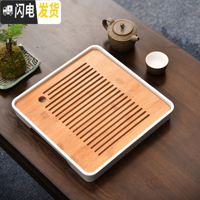 三维工匠家用简约功夫茶具茶盘套装迷你储水密胺干泡小茶台日式竹制茶托盘 密胺大正方单孔直线白茶盘28cm