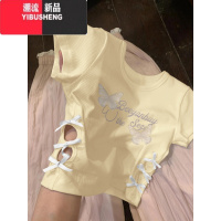 YIBUSHENG黄色正肩短袖t恤女季小众独特别致甜辣jazz绝美短款设计感上衣