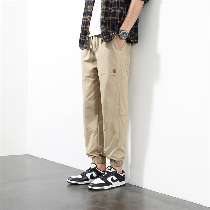 藏青冰丝休闲裤男 抽绳束脚工装男裤 春夏速干透气裤子