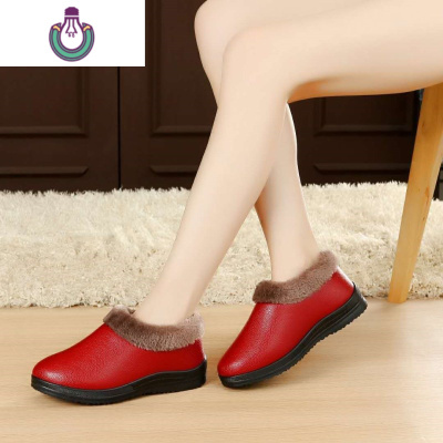 FISHBASKET冬季女式雪地保暖妈妈棉鞋短筒平底居家软底拖鞋加绒防滑靴子