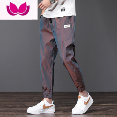 七斓束脚冰丝裤男士潮牌宽松运动九分裤子2023薄款渐变休闲裤男