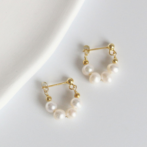 S925纯银珍珠耳钉韩版法式浪漫女轻奢耳环新款潮高级感耳饰百搭送女朋友老婆情人节七夕生日礼物 金色一对