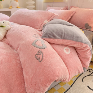 冬季加厚珊瑚绒四件套牛奶绒床单被罩南通法兰绒床上三件套雪花绒
