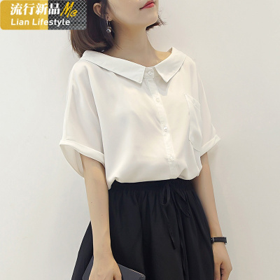 恋名媛大码女装雪纺衫女士夏装2020新款胖mm时尚洋气衬衣气质短袖上衣潮大码女装