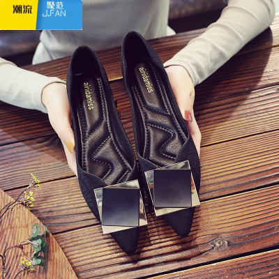 聚范单鞋女夏平底鞋2021年新款春款鞋子夏季黑色软底浅口百搭尖头瓢鞋
