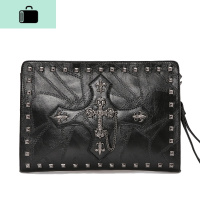 铆钉软皮手拿包 潮流街头铆钉手拿包 图案潮男女青年手抓包NEW LAKE 黑色男士手拿包